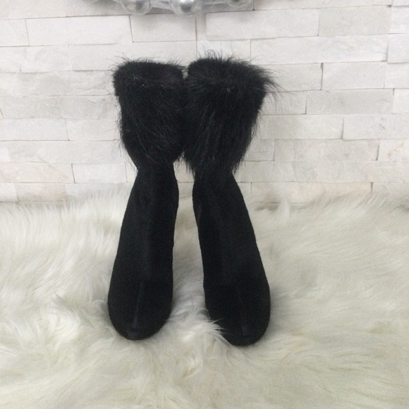 Prada Fur-Trimmed Black High-heeled Booties - Picture 3 of 4